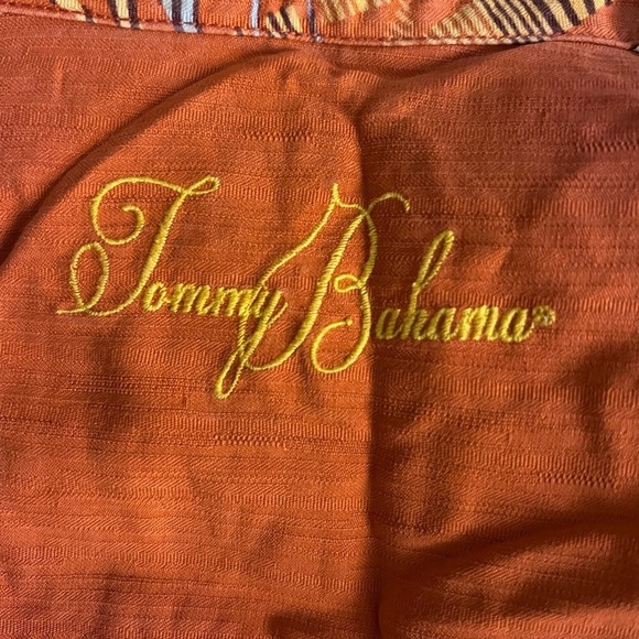 Tommy Bahama Silk Orange Hawaiian Palm Leave Button Down Shirt - Picture 5 of 6